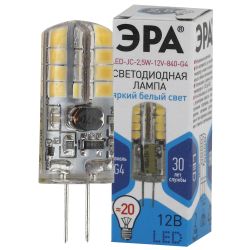 Лампочка светодиодная ЭРА STD LED JC-2,5W-12V-840-G4 G4 2,5Вт капсула нейтральный белый свет | Лампы cветодиодные Капсульные (G4, G9)