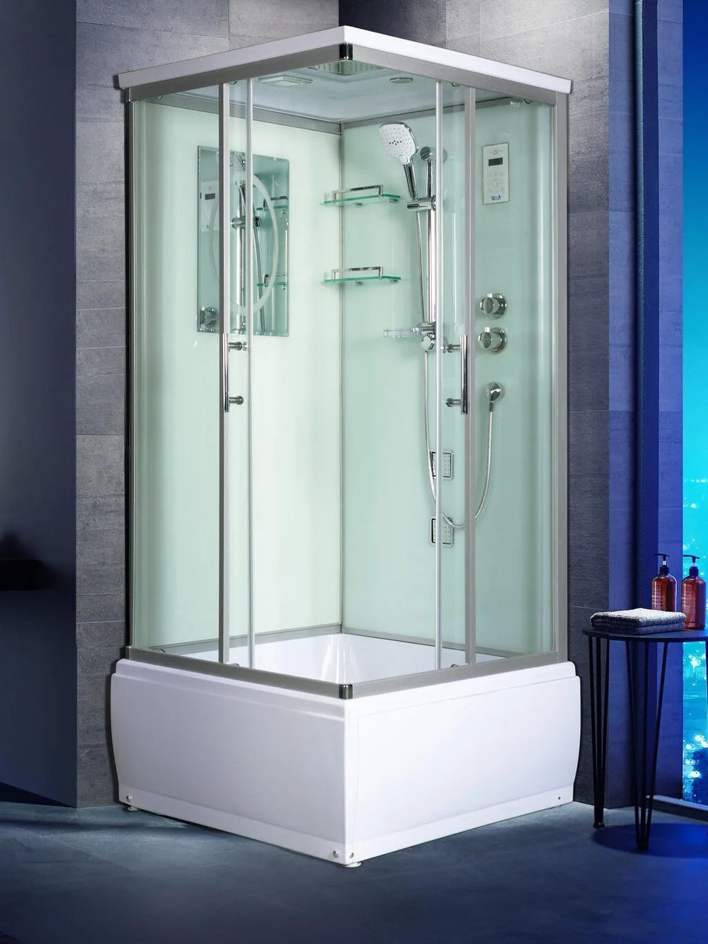 Душевая кабина WeltWasser  WW500 ALLER 904 90х90 см,  прозрачное стекло, поддон низкий, крыша, гидромассаж