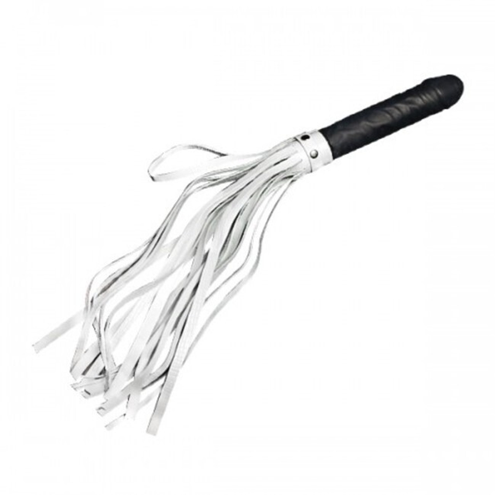 Плеть кожаная "Ракета" с рукоятью в форме фаллоса (Цвет: черный с белым)