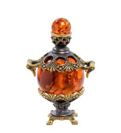 Народные промыслы AM-2182 Фигурка «Самовар расписной» (латунь, янтарь)