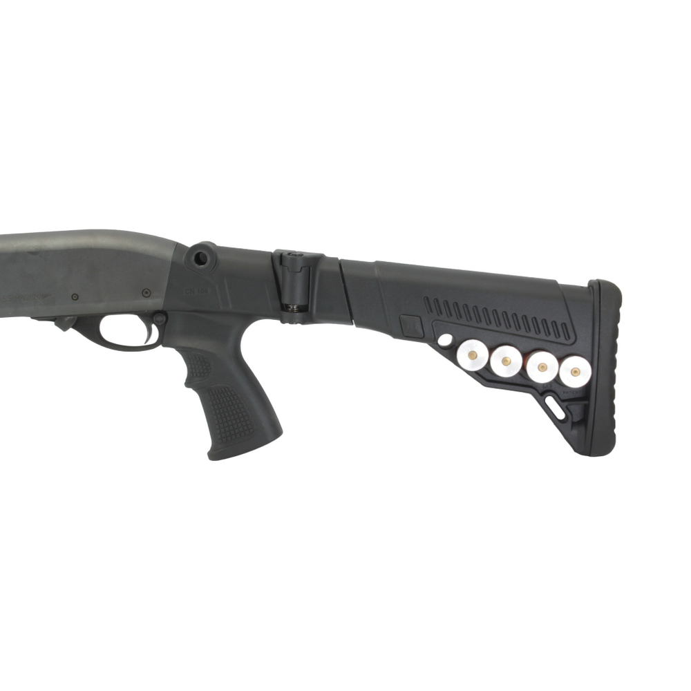 Телескопический складной приклад с патронташем Remington 870/750, DLG Tactical. Черный