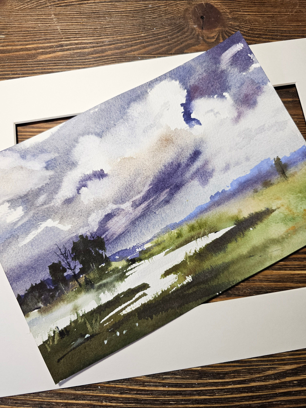 Картина авторская акварельная в паспарту 21х30 см на стену для интерьера "После грозы"