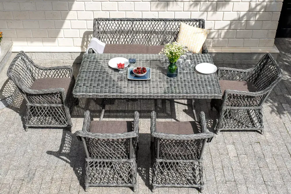 "Катания" обеденная группа плетеная на 6 персон, цвет графит