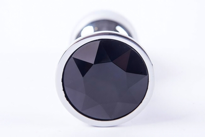 Анальная пробка металлическая серебристая с черным кристаллом Onjoy Metal Plug Silver Small (Цвет: серебряный с черным)