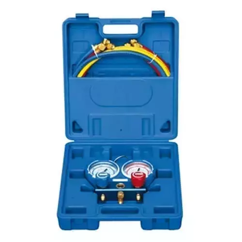 Манометрический коллектор VALUE VMG-2-R22 (R404,407,134,22) 2-х вентильный в пластиковом кейсе, 3 шланга 120 см, манометры 80 мм, 1/4" SAE
