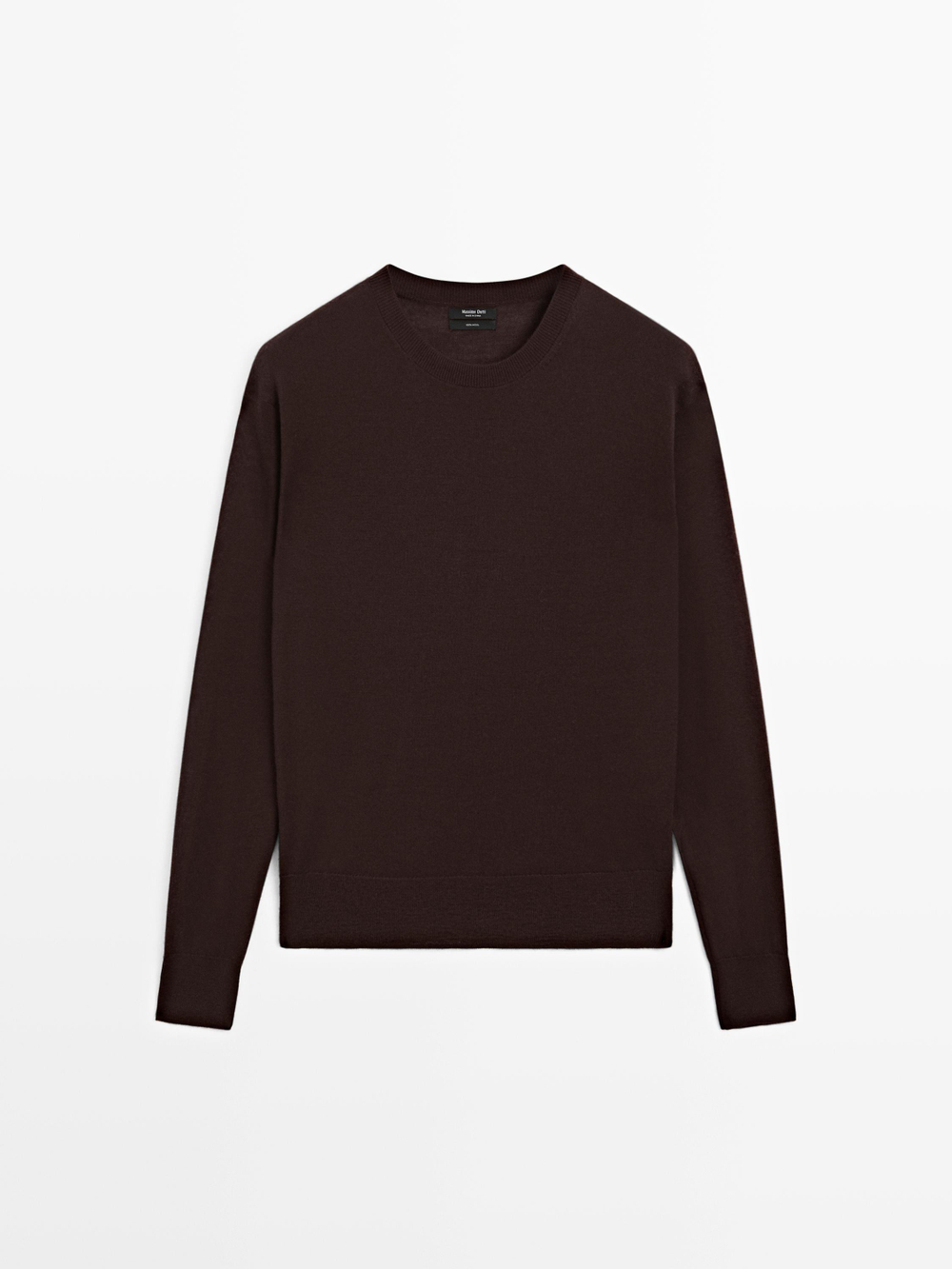 Massimo Dutti Свитер из тонкого трикотажа с круглым вырезом, кофейный