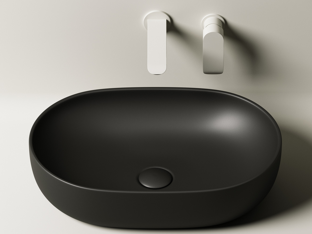 Умывальник чаша накладная овальная (цвет Черный Матовый) Element 600x415x135мм