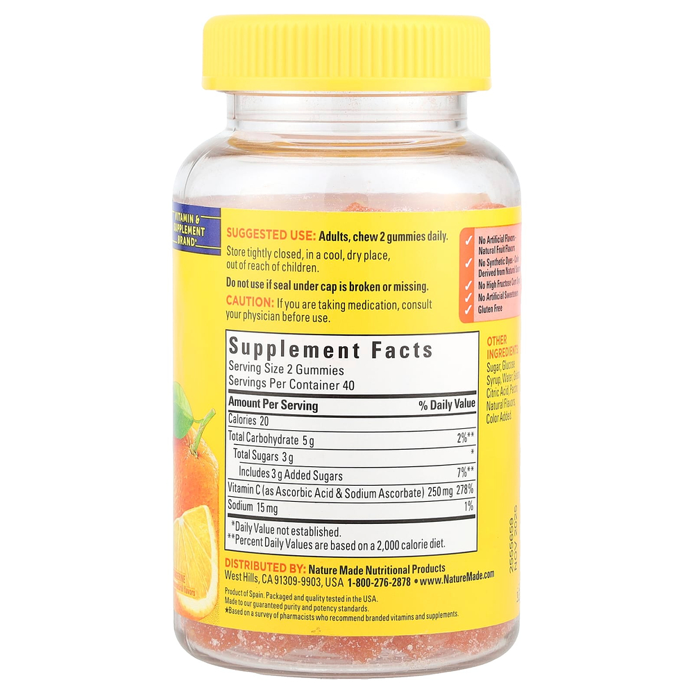 Nature Made, Жевательные мармеладки с витамином C, мандарин, 80 жевательных мармеладок (125 мг в 1 жевательной мармеладке)