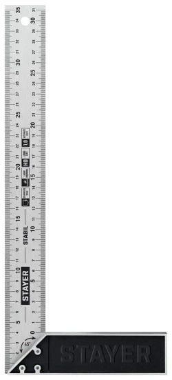 Профессиональный угольник с нержавеющим полотном, 350 мм // STAYER STABIL Professional