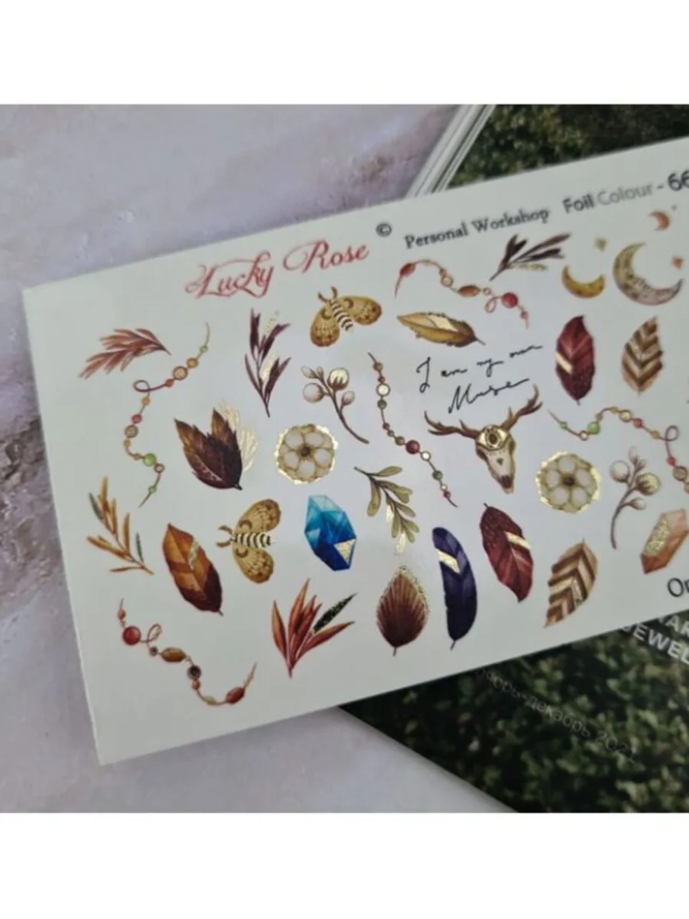 Lucky Rose Слайдеры наклейки для длинных ногтей Foil 066
