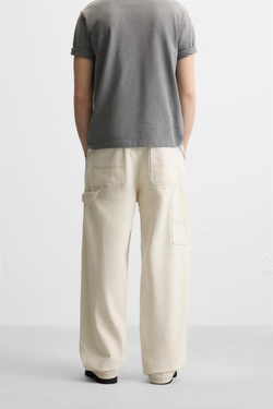 ZARA ДЖИНСЫ СВОБОДНОГО КРОЯ В РАБОЧЕМ СТИЛЕ, ЭКРЮ