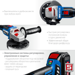 ЗУБР Т7, 20 В, 125 мм, 1 АКБ (4 А·ч), бесщеточная УШМ, сумка, Профессионал (AB-125-41)
