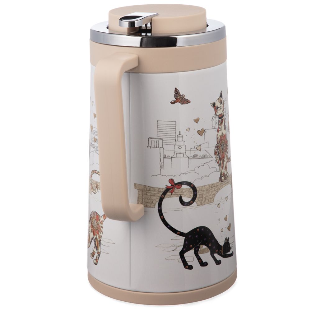 ТЕРМОС СО СТЕКЛ. КОЛБОЙ, 950 МЛ, КРЫШКА С КЛАПАНОМ, СЕРИЯ "ПАРИЖСКИЕ КОТЫ", СОХРАНЯЕТ ТЕМП-РУ ДО 24Ч
