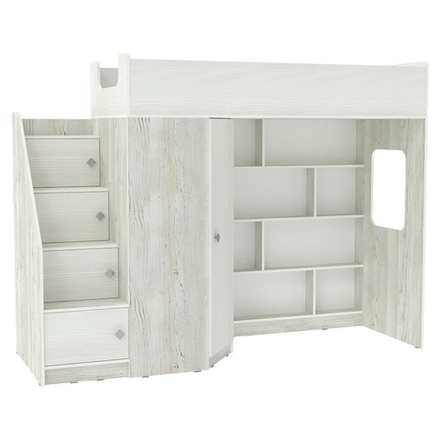 Кровать-чердак КарИВи Л-В602.3 80х190 Винтерберг Белое Дерево