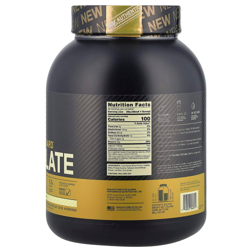 Optimum Nutrition, Gold Standard, 100% изолят, со вкусом ванили, 1,32 кг (2,91 фунта)