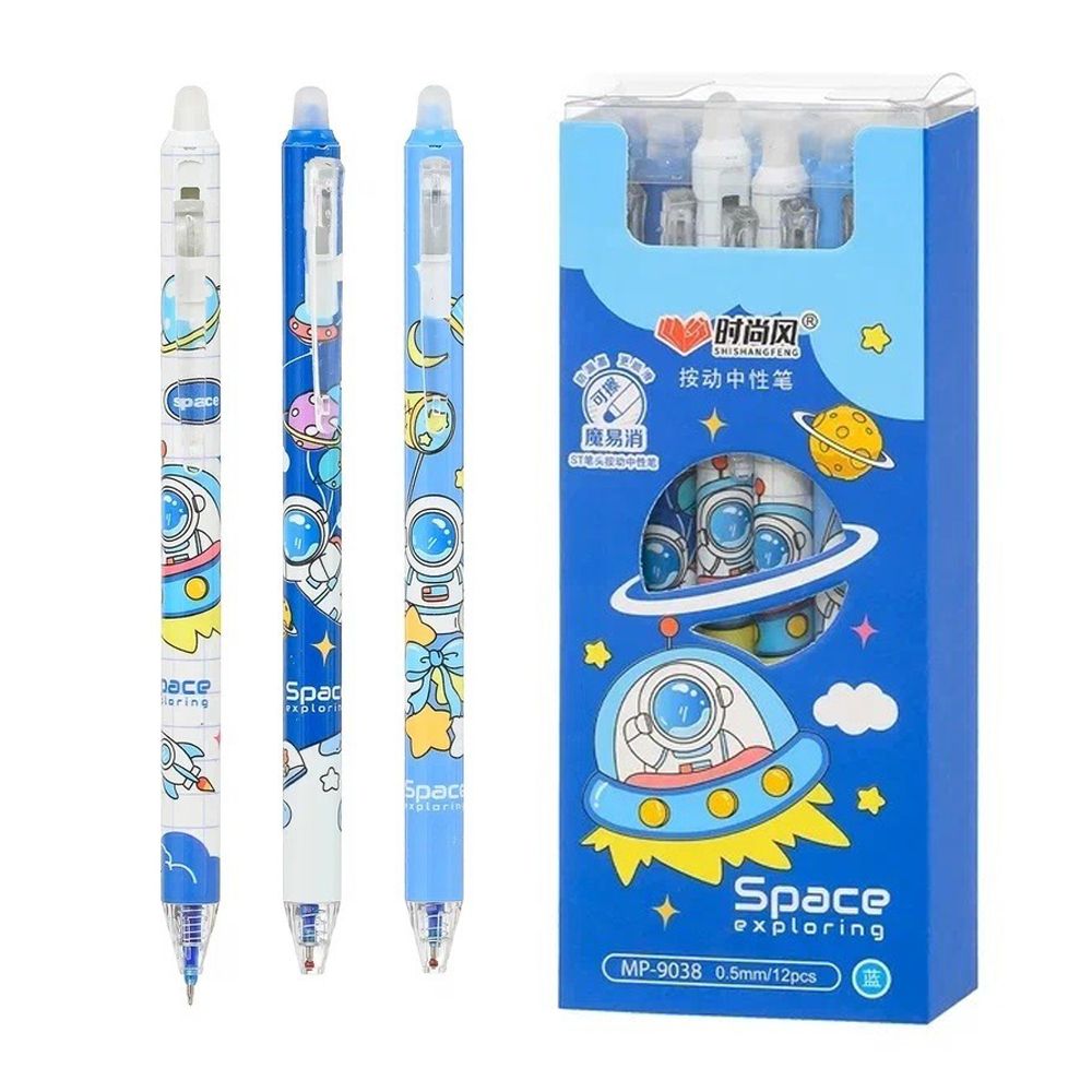 Ручка гелевая, пиши-стирай, автоматическая, Basir, синие чернила, серия "Космос", 3 цвета корпуса, 12 шт Ручка гелевая, пиши-стирай, автоматическая, Basir, синие чернила, серия "Космос", 3 цвета корпуса, 12 шт