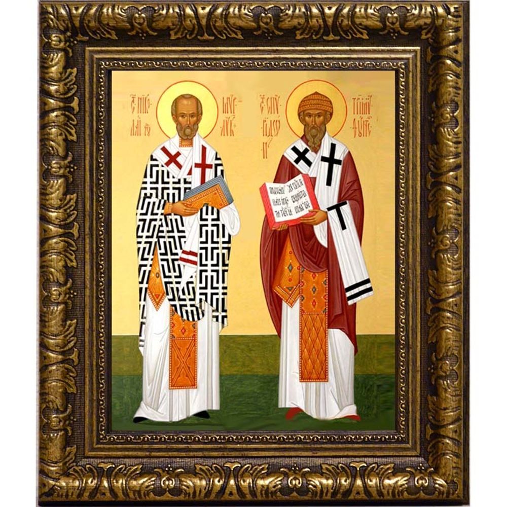 Икона Святителей Николая Чудотворца и Спиридона Тримифунтского на холсте