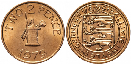 Гернси 2 пенса, 1977 - 1981 Мельница XF