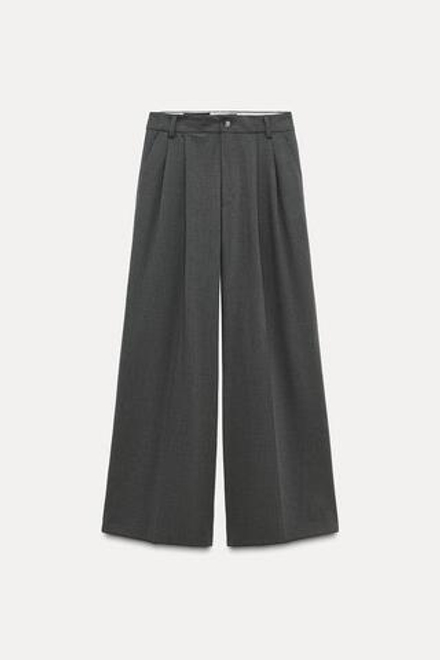 ZARA БРЮКИ С ДВОЙНЫМИ ЗАЩИПАМИ, ТЕМНО-СЕРЫЙ