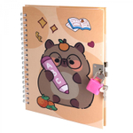 Блокнот в футляре, 19,5 см * 22 см, гребень, Alingar, ламин, ручка, замочек, клетка, 46 л., "Капибара-ученик", розовый