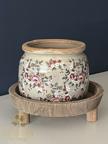 Кашпо декоративное "Розы Клэр" бочонок большое Ø 20x15см