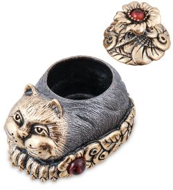 Народные промыслы AM-3955 Шкатулка «Кот в цветах» (латунь, янтарь)