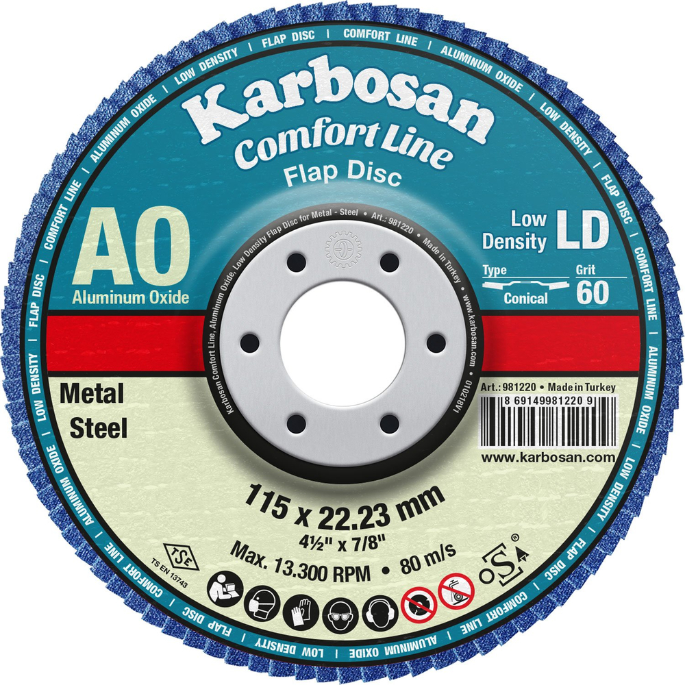 Круг лепестковый КЛТ 2 115х22 Р60 Karbosan Comfort Line AO LD Flap Конический