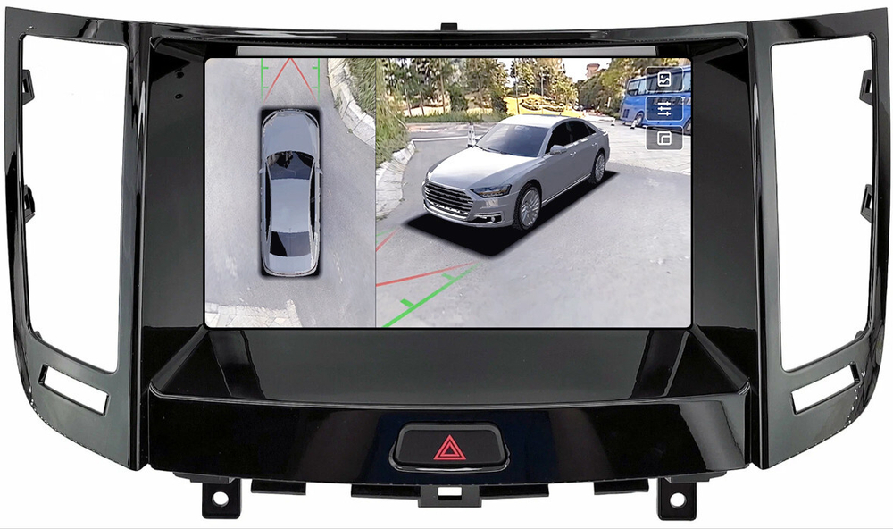 Магнитола для Infiniti FX35, FX37, FX50, FX30D S51 2008-2012, QX70 S51 2013-2018 (рамка тип 1 черный глянец) - Teyes CC3-2K-360 монитор 9.5" 2K QLED на Android 10, 6Гб+128Гб, CarPlay, 4G SIM-слот, 4 камеры в комплекте