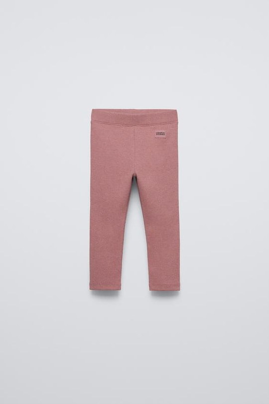 ZARA ЛЕГИНСЫ В РУБЧИК С НАШИВКОЙ, ТЕМНО-РОЗОВЫЙ