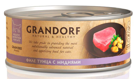 Консервы GRANDORF для кошек с филе тунца и мидиями - 70 гр