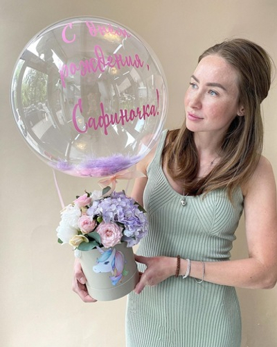 Цветы с шаром баблс, лавандовый