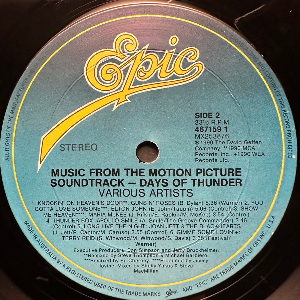 Days Of Thunder Music From The Motion Picture Soundtrack (Австралия 1990г.)