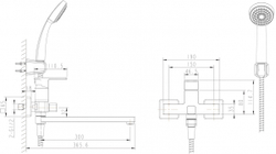 Смеситель для ванны с длинным изливом и душевой лейкой Bravat Riffle F672106C-B схема