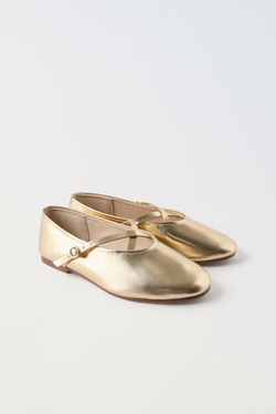 ZARA БАЛЕТКИ С МЕТАЛЛИЧЕСКИМ БЛЕСКОМ, ЗОЛОТИСТЫЙ
