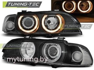 Передние фары Bmw 5 E39 angel eyes D2S/H7 black