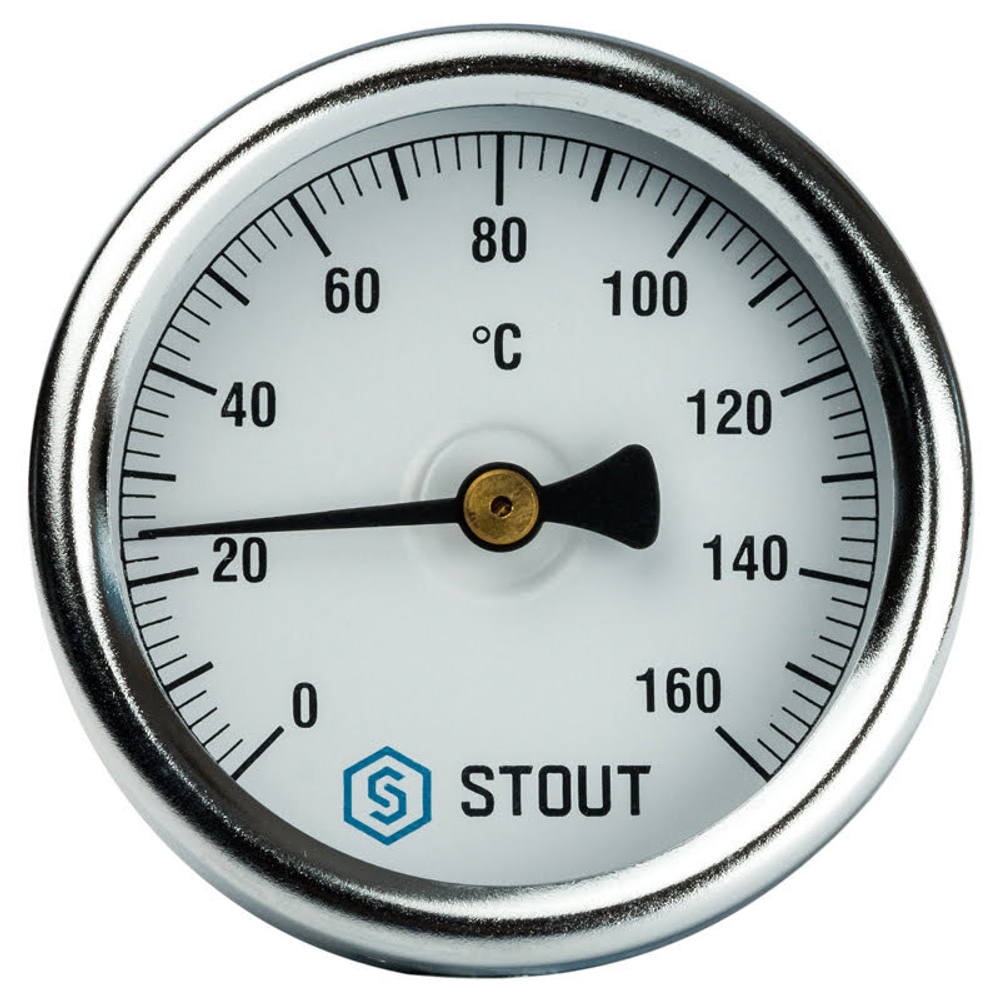 Термометр биметаллический с погружной гильзой Stout, корпус 63 мм, гильза 50 мм, 0-160С