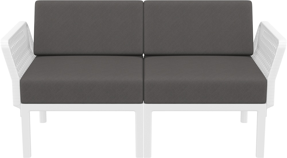 Диван пластиковый двухместный с подушками Siesta Contract Portofino Lounge, белый, темно-серый