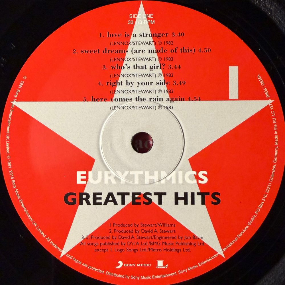 Eurythmics ‎– Greatest Hits 2LP (Европа 2016г.)