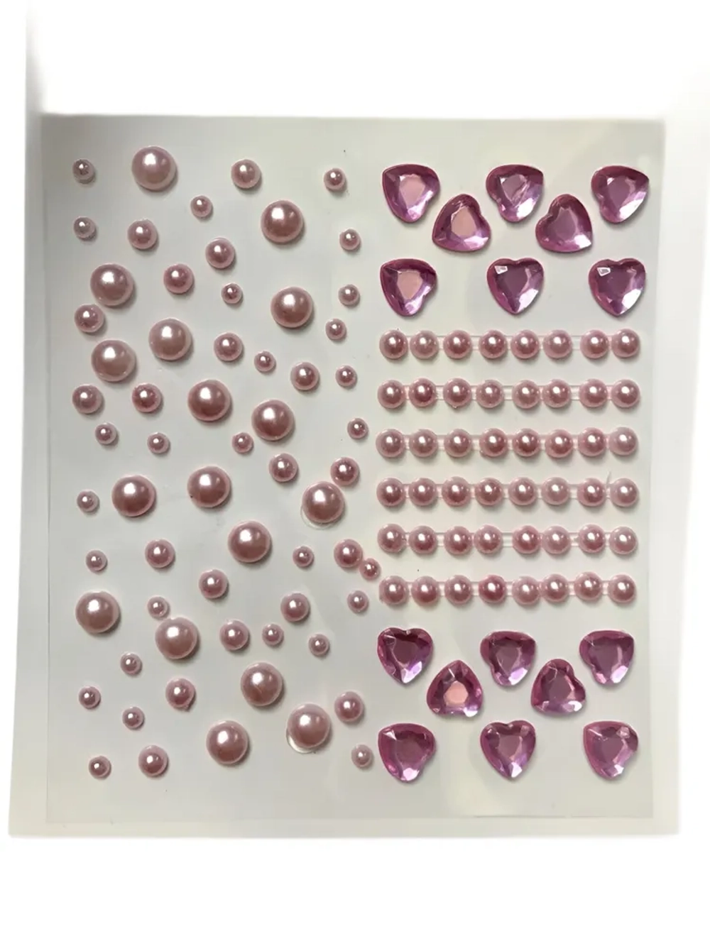 Стразы самоклеющиеся для лица и тела сердечки и кружочки Розовые