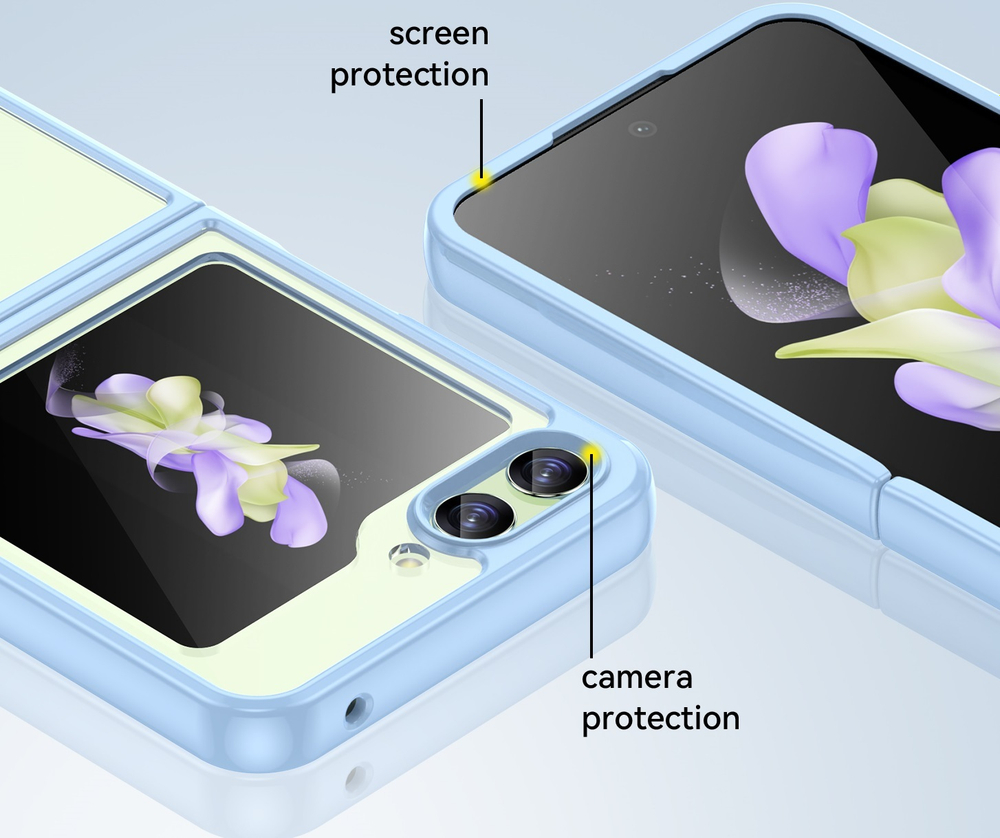 Прозрачный чехол с мягкими рамками синего цвета для Samsung Galaxy Z Flip 5, мягкий отклик кнопок