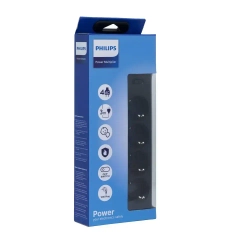 Сетевой фильтр удлинитель Philips CHP2145BB/51 с четырьмя стандартными розетками EU, с заземлением и защитой от перегрузок, 3 м, черный