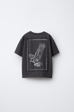 ZARA ФУТБОЛКА С ПРИНТОМ, АНТРАЦИТОВО-СЕРЫЙ