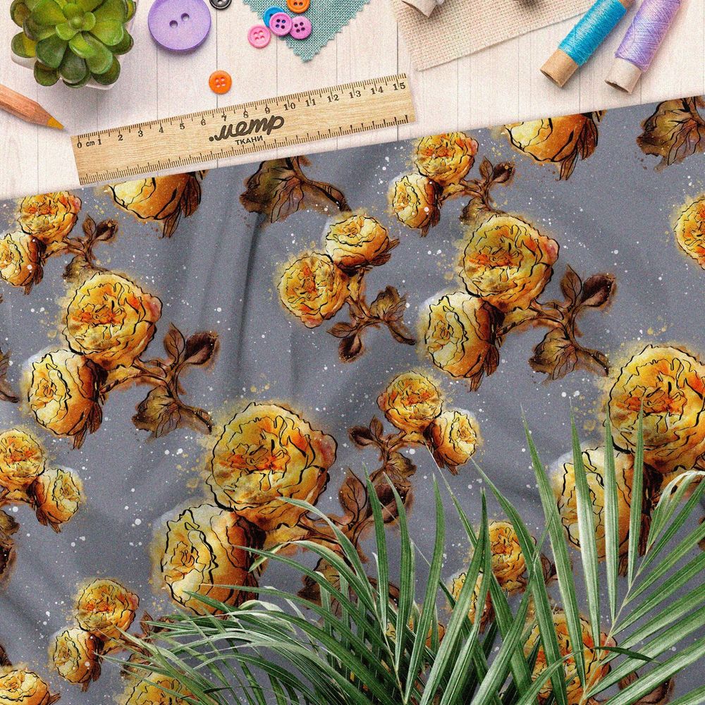 Ткань дюспо золотые пионы