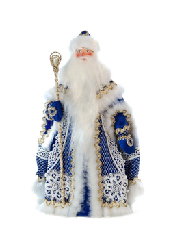 Фарфоровая кукла коллекционная Дед Мороз в кружевной шубе. Новогодняя игрушка под ёлку ручной работы
