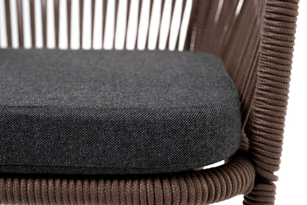 "Марсель" стул барный плетеный из роупа, каркас из стали коричневый (RAL8016) муар, роуп коричневый круглый, ткань темно-серая 027