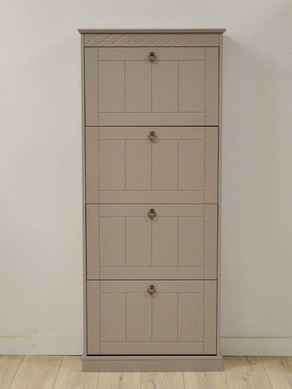 Обувница для прихожей, 66х22х158, Индра, закрытая, тумба для обуви, МДФ, серый, Dipriz