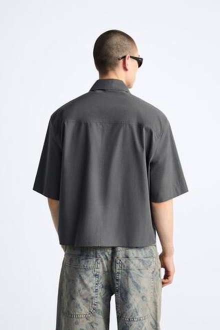 ZARA РУБАШКА CROPPED FIT, СЕРЫЙ