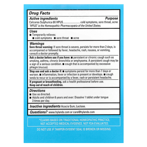 Hyland's Naturals, Cell Salt # 3, Calc Sulph 6X, 100 быстрорастворимых таблеток