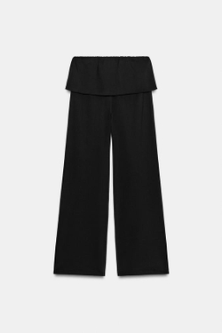 ZARA БРЮКИ ИЗ ПЛОТНОГО ХЛОПКА С ПОЯСОМ-КУШАКОМ, ЧЕРНЫЙ