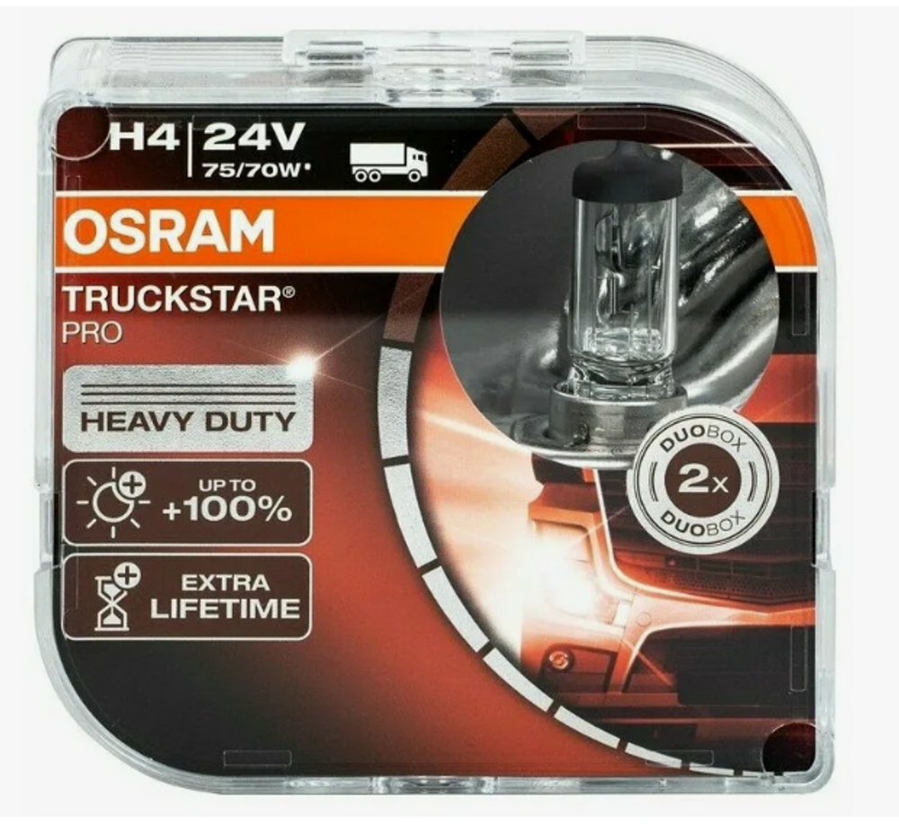 Автолампа H4  24V 75/70W P43t Osram +100% TRUCKSTAR PRO (64196TSP-HCB_ DuoBox) к-т ORIGINAL